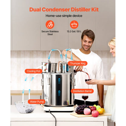 DTDB-50L-U - 13.2Gal Stainless Steel Distillation Kit with Thumper & Pump