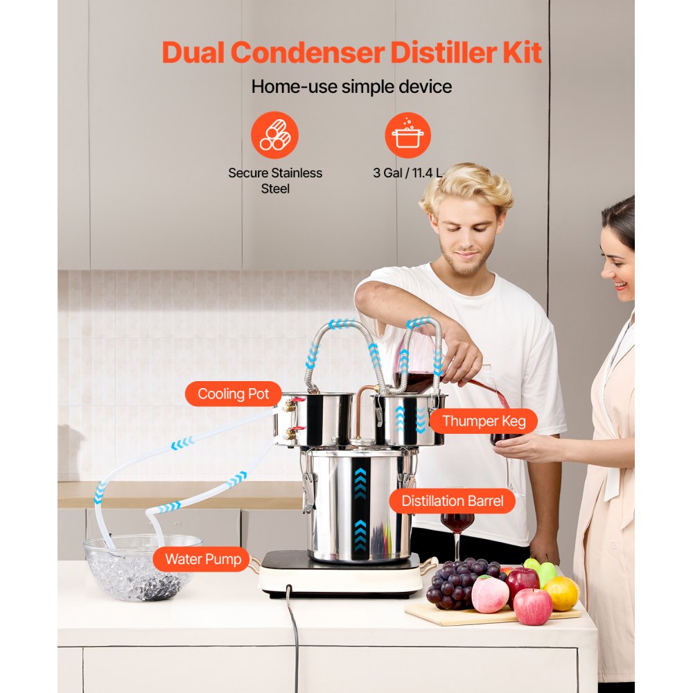 DTDB-10L-U - 3Gal Stainless Steel Distillation Kit with Thumper Keg