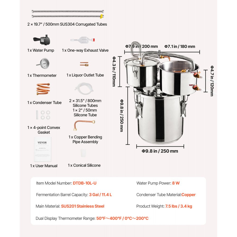 DTDB-10L-U - 3Gal Stainless Steel Distillation Kit with Thumper Keg