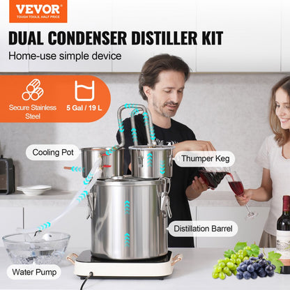 DTDB-20L-U - 5Gal Stainless Steel Distillation Kit with Thumper & Pump