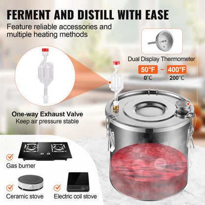 DTDB-20L-U - 5Gal Stainless Steel Distillation Kit with Thumper & Pump