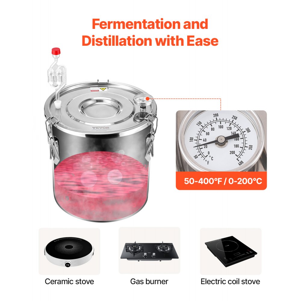 DTDB-20L-U - 5Gal Stainless Steel Distillation Kit with Thumper & Cooling Pot