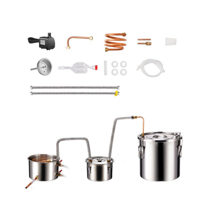 DTDB-20L-U - 5Gal Stainless Steel Distillation Kit with Thumper & Cooling Pot