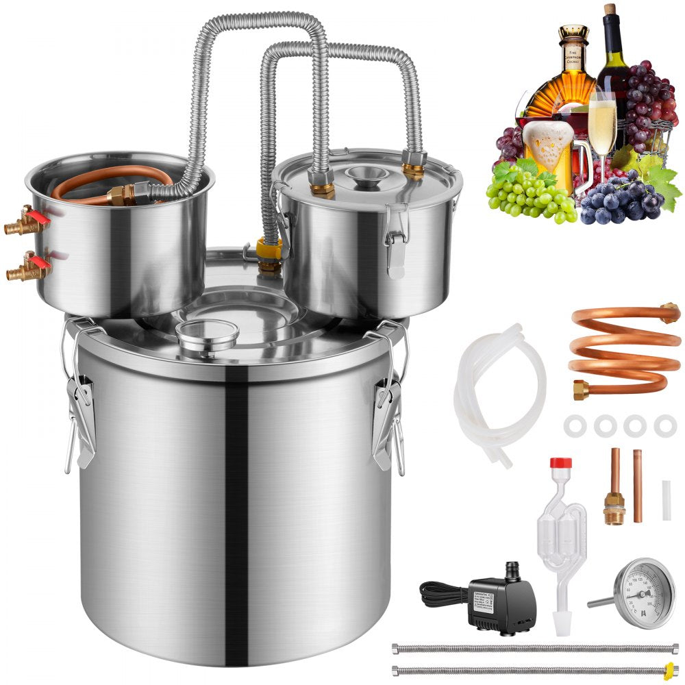 DTDB-30L-U - 8Gal Stainless Steel Distillation Kit with Thumper & Cooling Pot