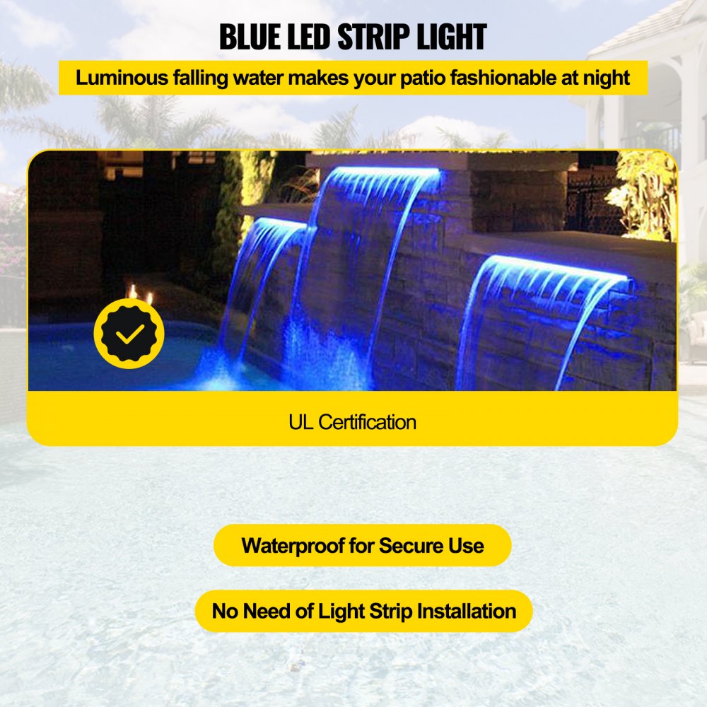 PQSB-9837 - Modern Acrylic Waterfall Spillway with LED Light Strip