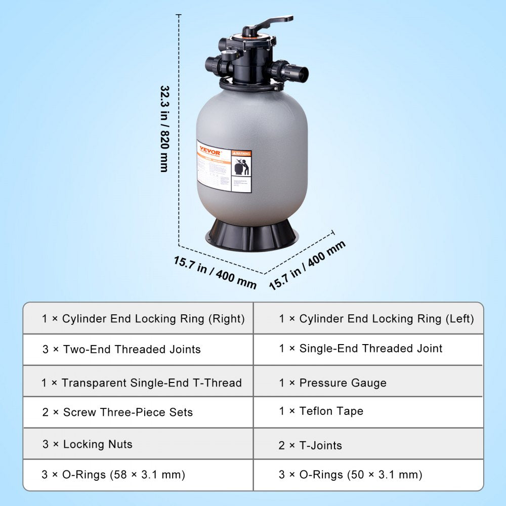 25023BX - 16" Sand Filter for Clear Pool Water, 35 GPM Flow Rate