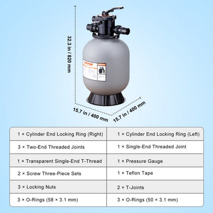 25023BX - 16" Sand Filter for Clear Pool Water, 35 GPM Flow Rate