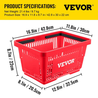 Store Baskets Red - Sturdy 5.6 Gal Plastic Baskets, 16.9 x 11.8 in Set of 12