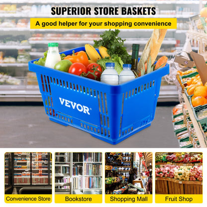 Store Baskets Blue - Set of 12 HDPE 21L Shopping Baskets, 16.9 x 11.8 in