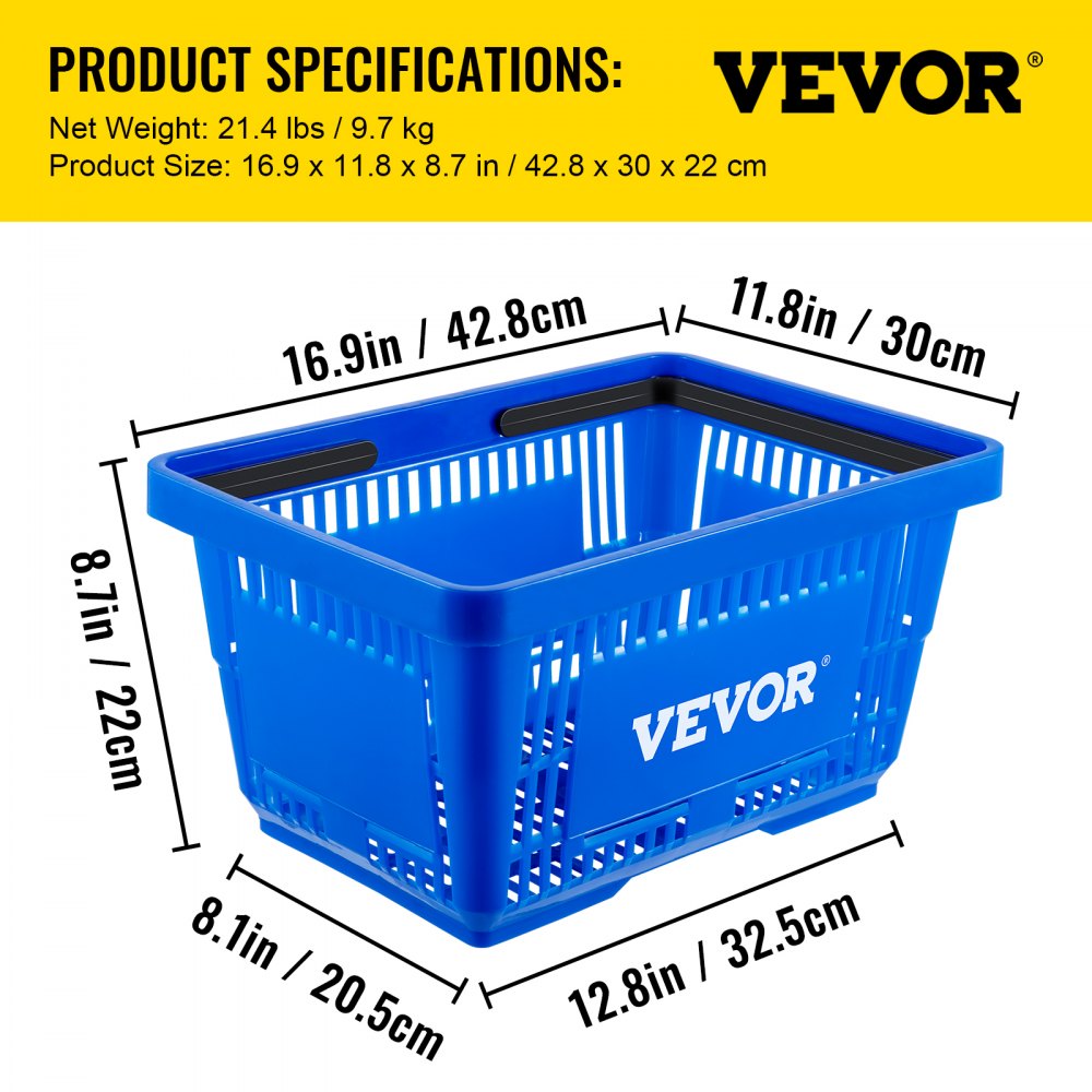 Store Baskets Blue - Set of 12 HDPE 21L Shopping Baskets, 16.9 x 11.8 in