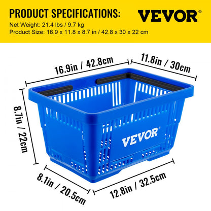 Store Baskets Blue - Set of 12 HDPE 21L Shopping Baskets, 16.9 x 11.8 in