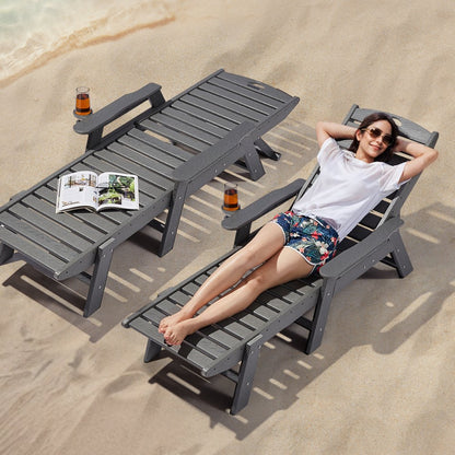 S-TY04 - 72.8" Adjustable HDPE Chaise Lounge with Cup Holder