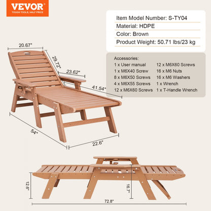 S-TY04 - 72.8” Adjustable Outdoor Chaise Lounge Chair for 450 lbs Capacity