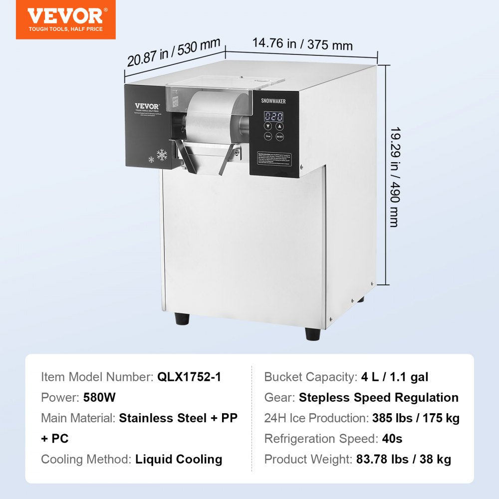 QLX1752-1 - 385LBS Ice Machine with 800W Compressor for Ice Cream