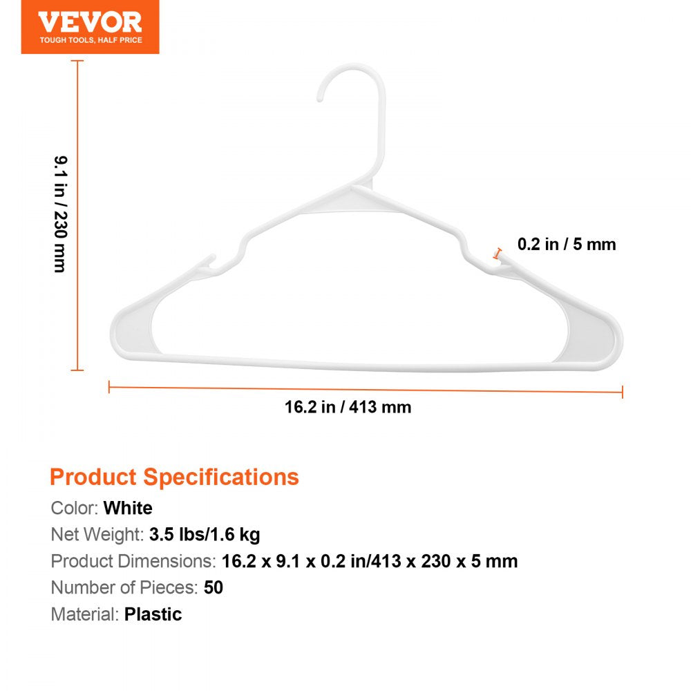 SW7731 - Space-Saving 0.2 in Plastic Non-Slip Hangers, 50 Pack