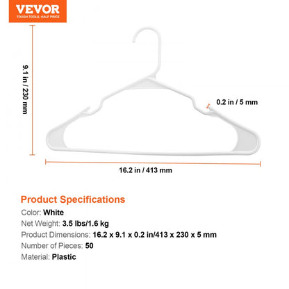 SW7731 - Space-Saving 0.2 in Plastic Non-Slip Hangers, 50 Pack