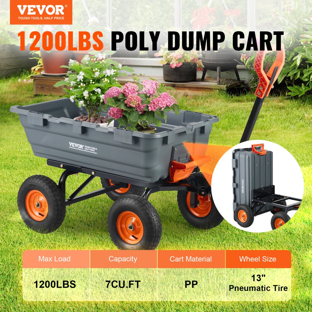 TC4273 - 1200 lbs VEVOR Dump Cart with 2-in-1 Handle & 13-Inch Tires
