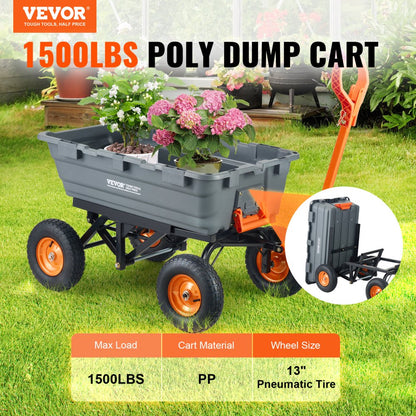TC4273A - Heavy-Duty Dump Cart with 1500 lbs Capacity & Steel Frame