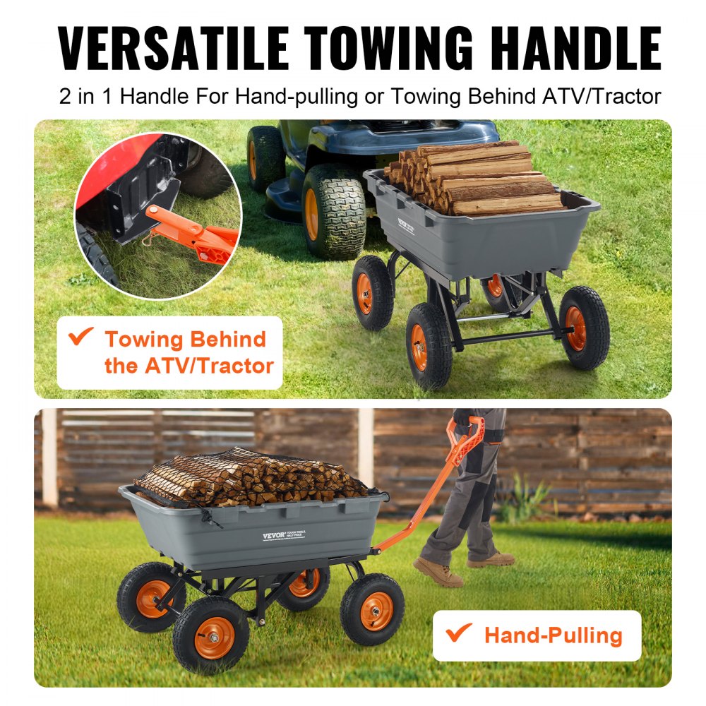 TC4273A - Heavy-Duty Dump Cart with 1500 lbs Capacity & Steel Frame