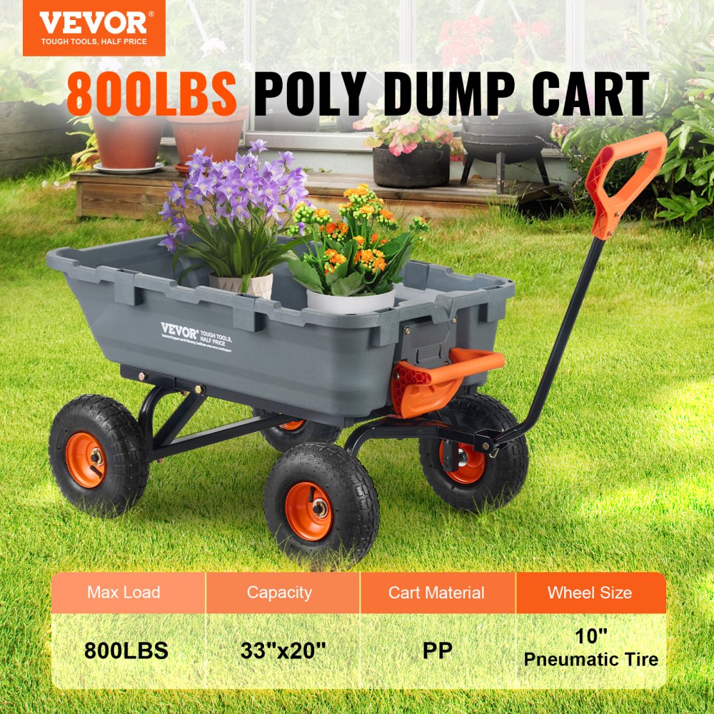 TC4270 - 800 lbs Capacity Dump Cart with 10" Wheels & Comfortable Handle