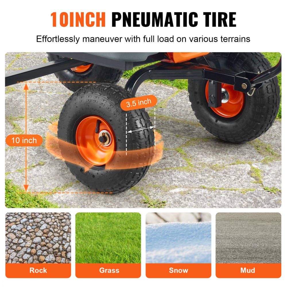 TC4270 - 800 lbs Capacity Dump Cart with 10" Wheels & Comfortable Handle