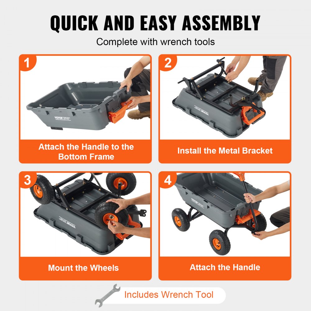 TC4270 - 800 lbs Capacity Dump Cart with 10" Wheels & Comfortable Handle