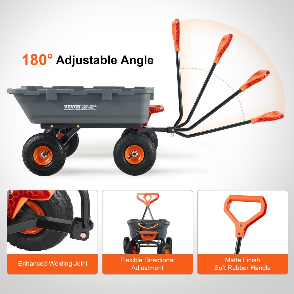 TC4270 - 800 lbs Capacity Dump Cart with 10" Wheels & Comfortable Handle