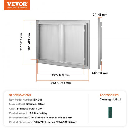 BH-008 - Sleek 30x21 Inch Stainless Steel BBQ Access Door for Outdoor Kitchens