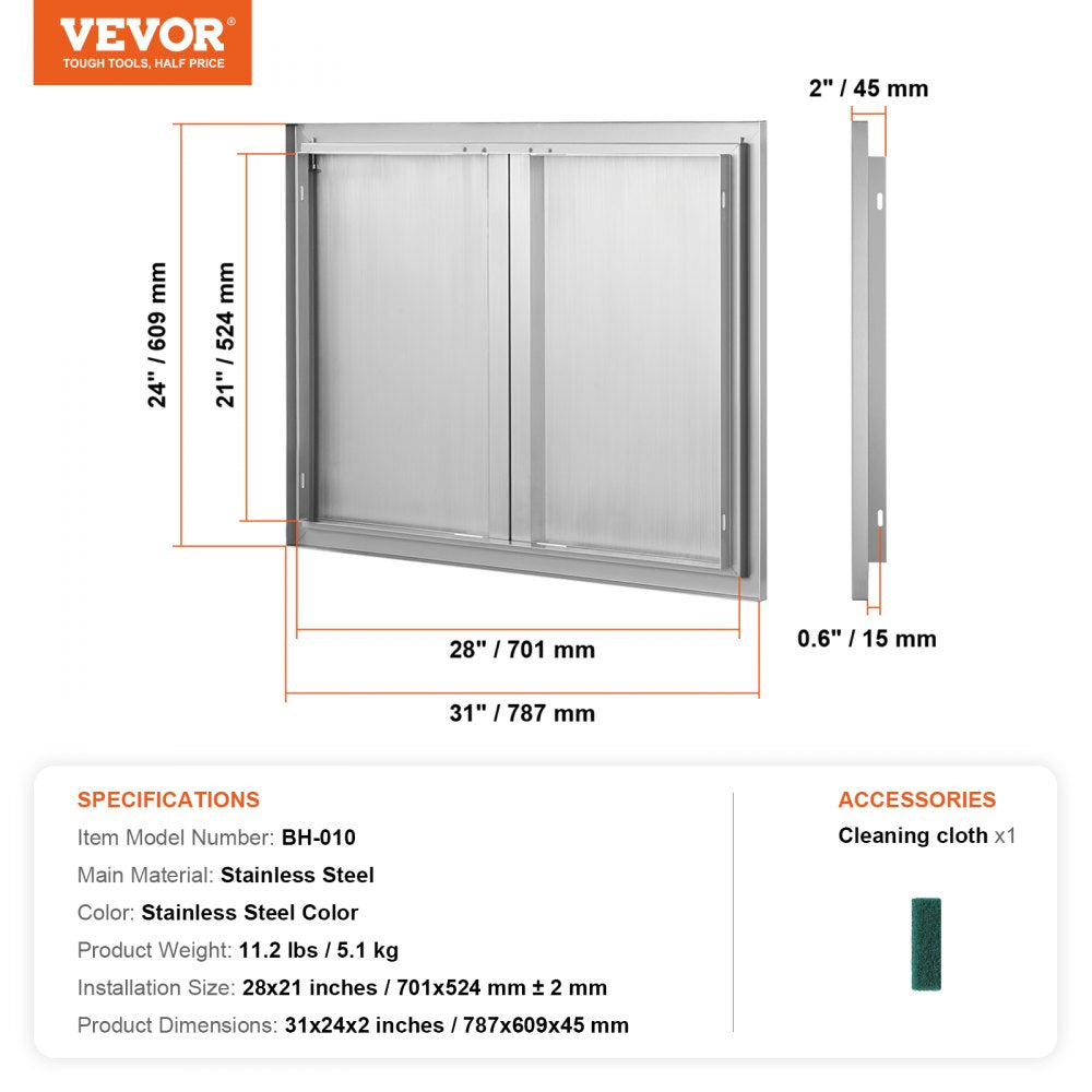BH-010 - 31" x 24" Stainless Steel BBQ Access Door for Outdoor Kitchens