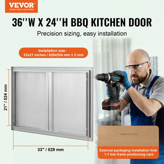BH-012 - 36"x24" Stainless Steel BBQ Access Door for Outdoor Kitchens