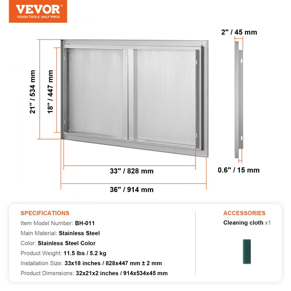 BH-011 - 36"x21" Stainless Steel BBQ Access Door for Outdoor Kitchens