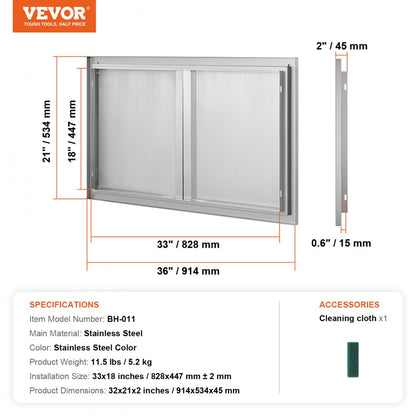 BH-011 - 36"x21" Stainless Steel BBQ Access Door for Outdoor Kitchens