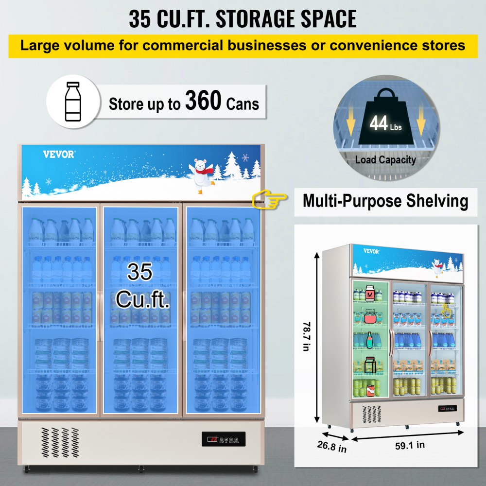 LC-1500 - Sleek Commercial Refrigerator with Glass Door and LED Light