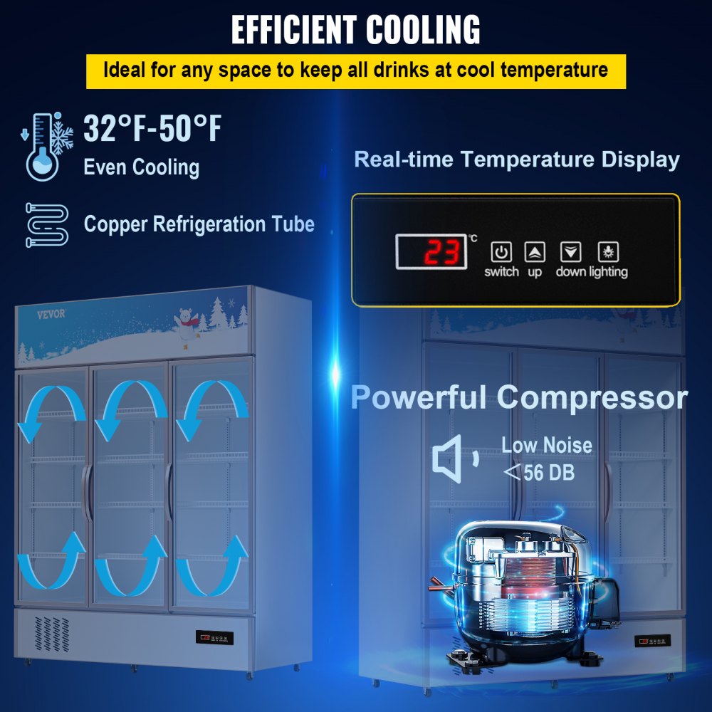 LC-1500 - Sleek Commercial Refrigerator with Glass Door and LED Light