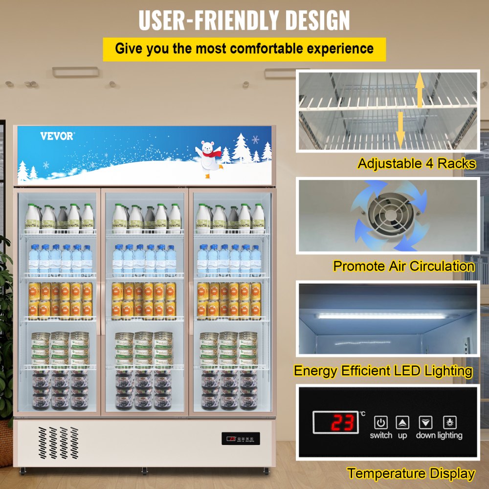 LC-1500 - Sleek Commercial Refrigerator with Glass Door and LED Light