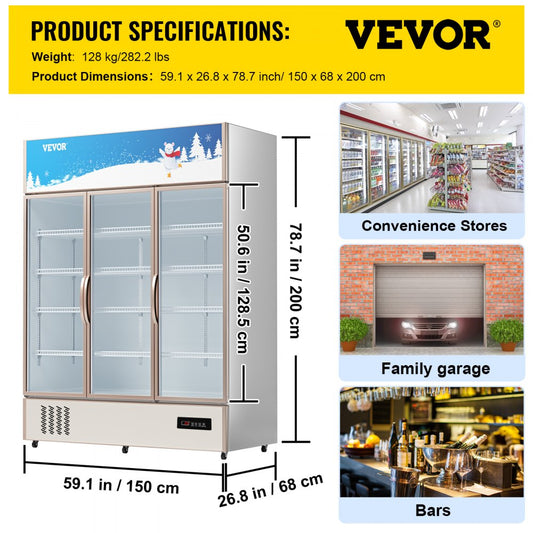 LC-1500 - Sleek Commercial Refrigerator with Glass Door and LED Light