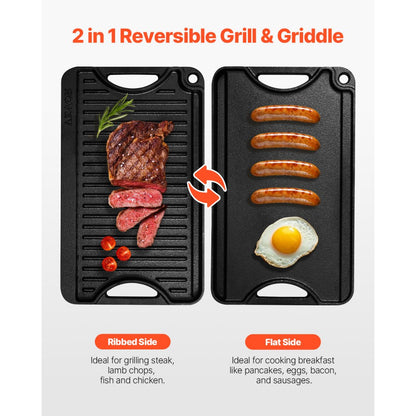 GP14x8.5 - Durable Cast Iron Reversible Griddle for Even Cooking