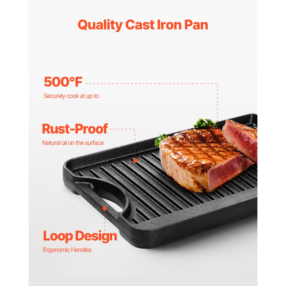 GP14x8.5 - Durable Cast Iron Reversible Griddle for Even Cooking