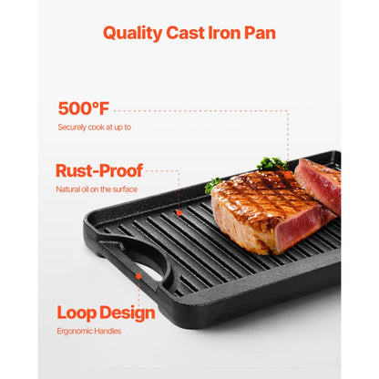 GP14x8.5 - Durable Cast Iron Reversible Griddle for Even Cooking