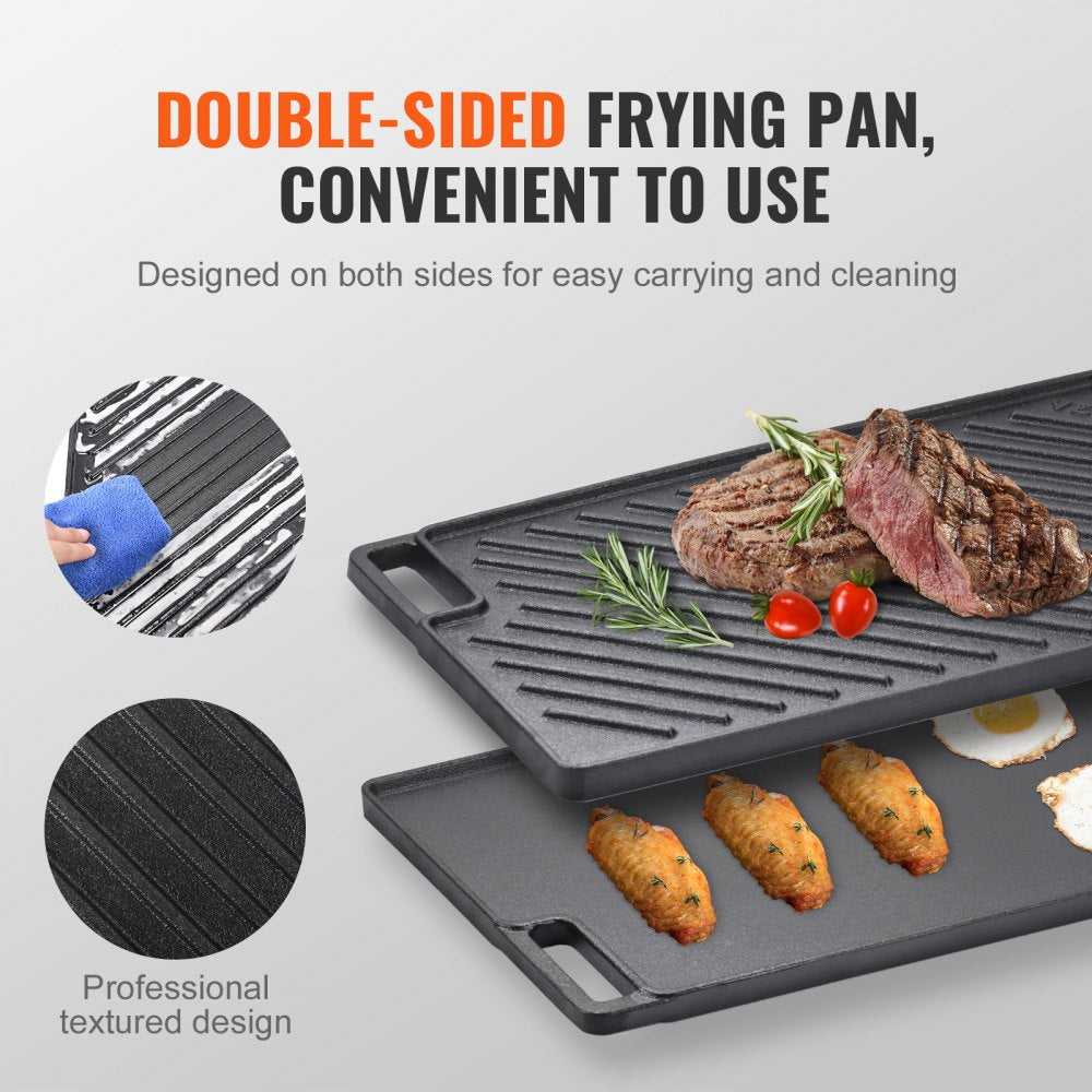 GP46x26 - Versatile 9.7"x16.7" Cast Iron Griddle for Indoor/Outdoor Cooking