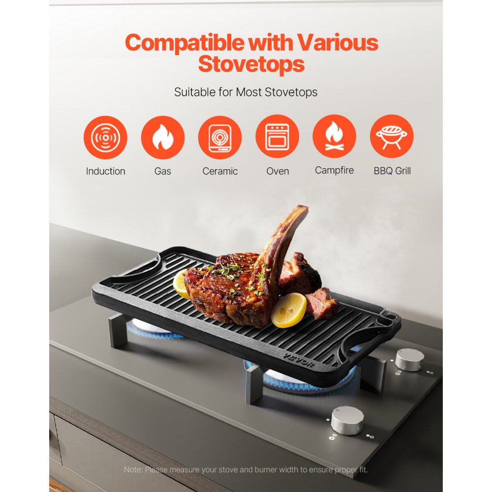 GP20x10 - Durable Reversible Griddle Pan for Even Cooking