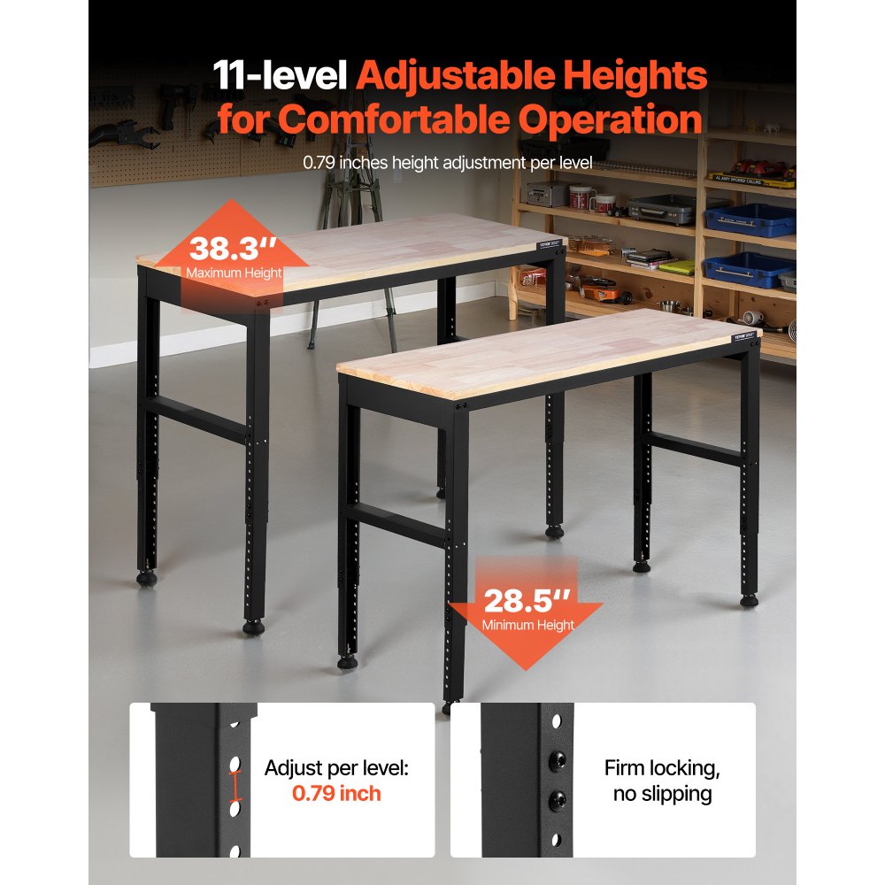 M4820 - Adjustable 48" VEVOR Workbench with Power Outlets & Hardwood Top