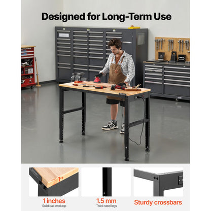 M4820 - Adjustable 48" VEVOR Workbench with Power Outlets & Hardwood Top