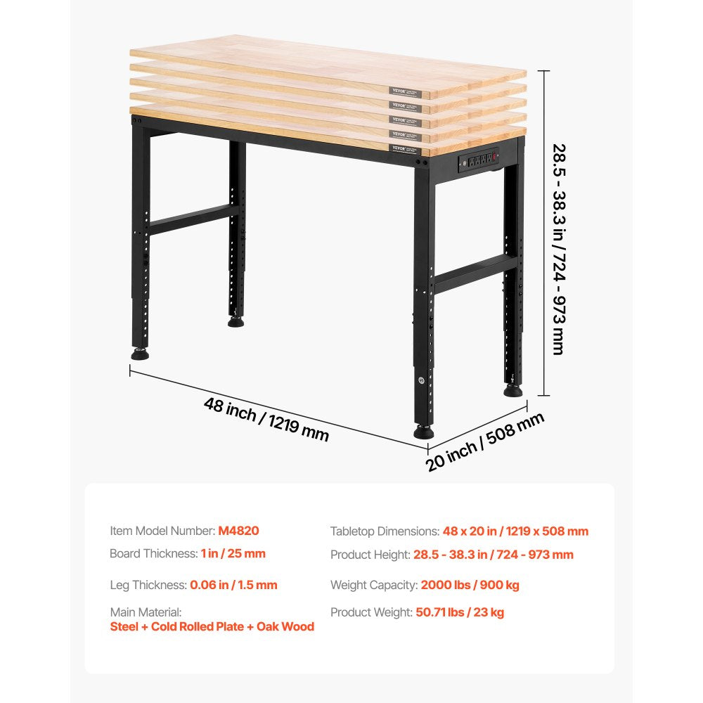 M4820 - Adjustable 48" VEVOR Workbench with Power Outlets & Hardwood Top
