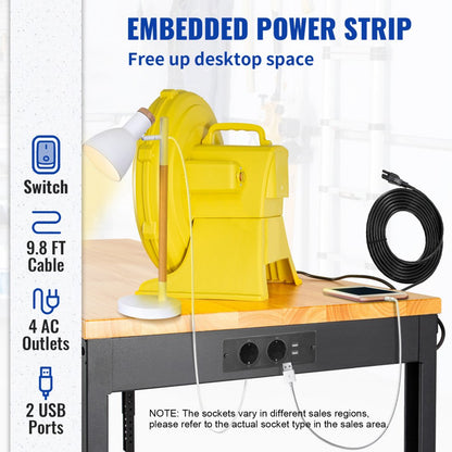 M6120 - Adjustable 61" Workbench with Heavy-Duty Hardwood Top & Power Outlets