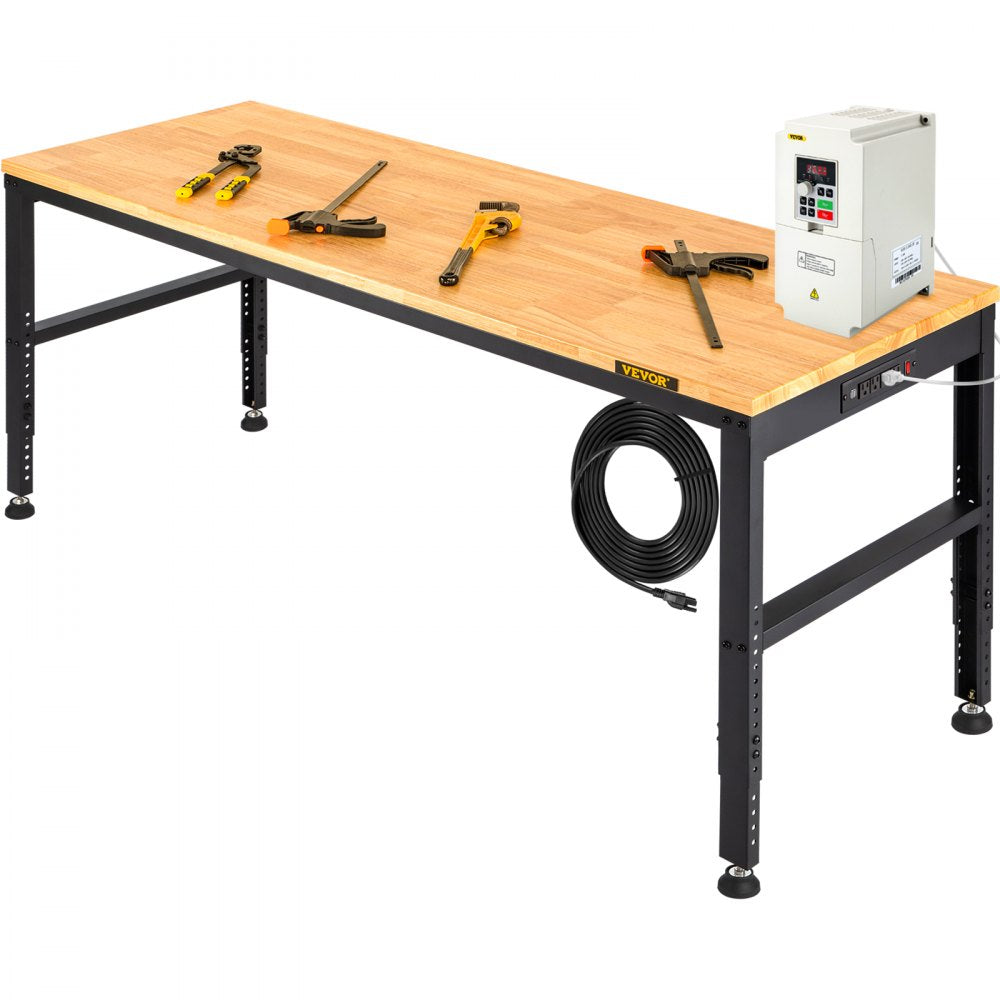 M6120 - Adjustable 61" Workbench with Heavy-Duty Hardwood Top & Power Outlets