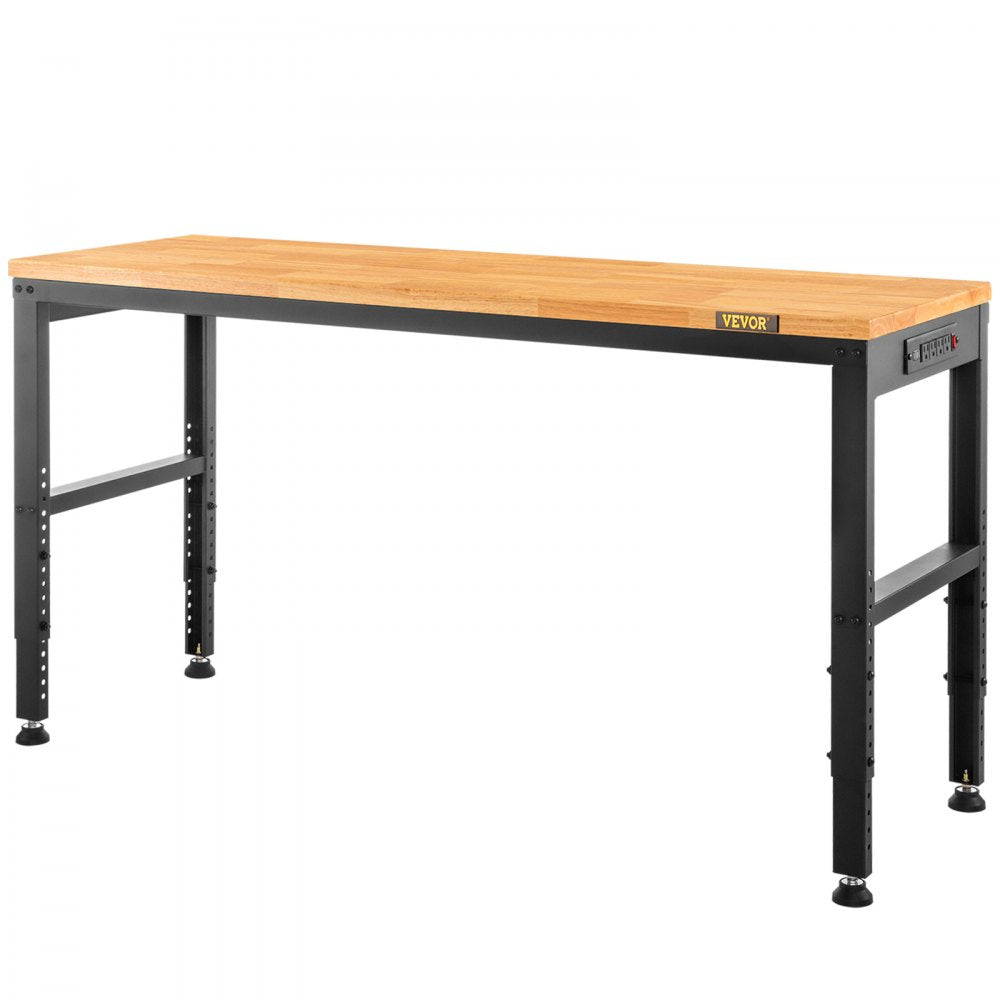 M6120 - Adjustable 61" Workbench with Heavy-Duty Hardwood Top & Power Outlets