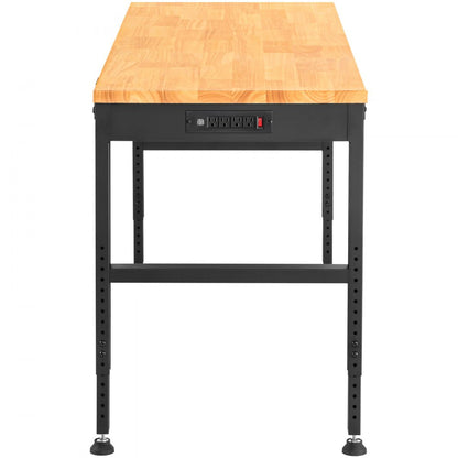 M6120 - Adjustable 61" Workbench with Heavy-Duty Hardwood Top & Power Outlets