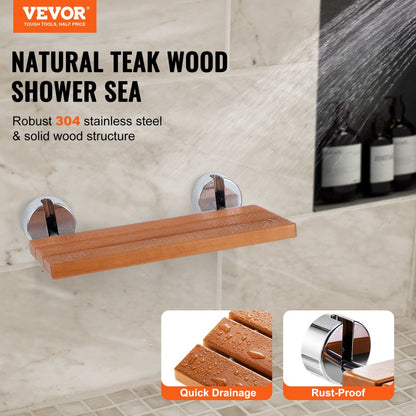LY010 - Space-Saving Wall-Mounted Teak Shower Seat, 20.1" x 13.2"