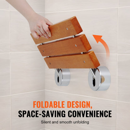 LY010 - Space-Saving Wall-Mounted Teak Shower Seat, 20.1" x 13.2"